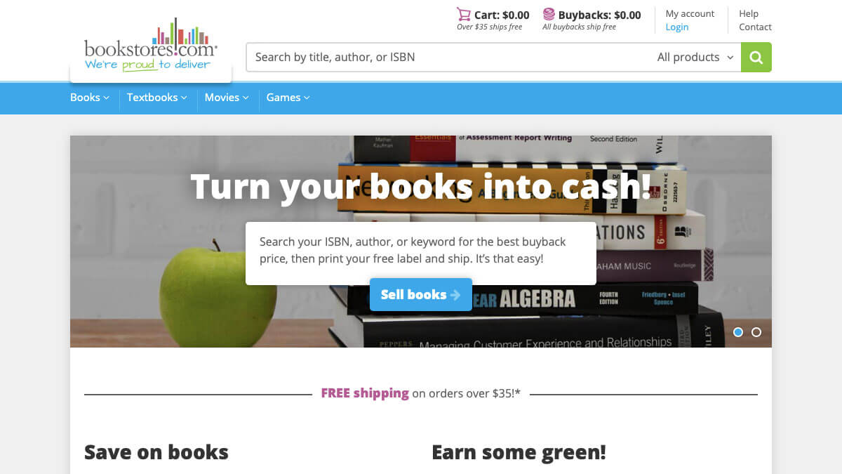 Screenshot of the Bookstores.com website